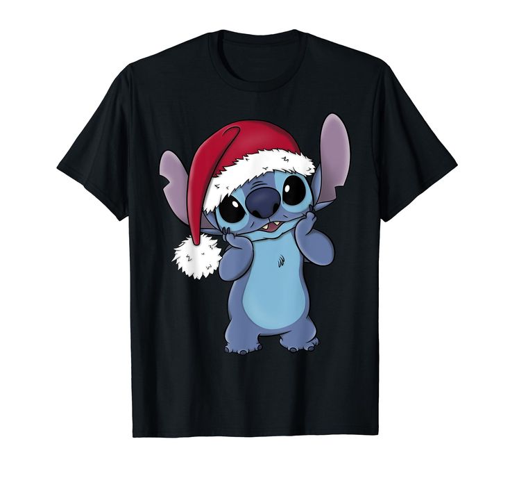 a black shirt with a cartoon character wearing a santa hat