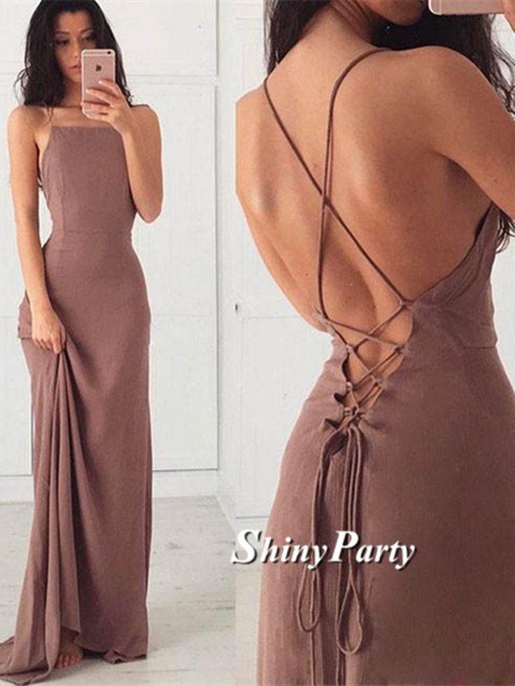 Custom Made Simple A Line Backless Chiffon Prom Dress, Open Back Forma – Shiny Party Chiffon Ruffle Dress, Spaghetti Strap Prom Dress, Simple Prom Dress, Cocktail Dress Prom, Elegante Casual, Dress Chiffon, Prom Dresses Online, Chiffon Ruffle, Dress Spaghetti