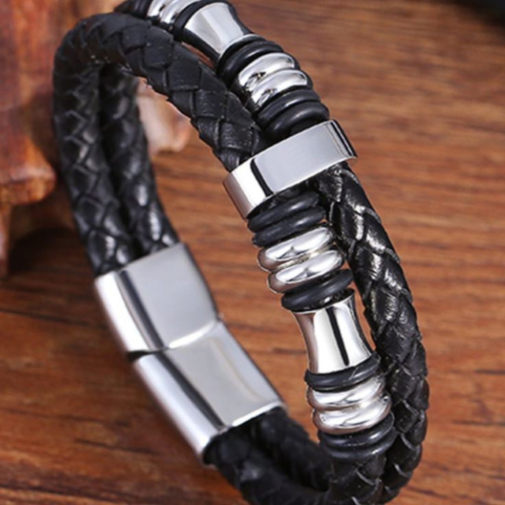 Genuine Leather Bracelet Unisex Magnetic Clasp Stainless Steel, Real Leather Brand New Fast Shipping Firs Up To Size 8.5 Check Out My Other Bracelets, Swarovski, Rose Gold, Sterling Silver 925 Bangles Bracelets Earrings Necklaces Rings Swim Suit Covers Bathing Suits Sun Hats Gold Plated, Silver Plated, Black Gun Plated Cross Snake Adjustable Black Metal Braided Bracelet, Adjustable Silver Leather Bracelet With Stainless Steel Clasp, Adjustable Black Braided Bracelet With Stainless Steel Clasp, Black Metal Bracelet With Stainless Steel Clasp, Black Braided Bracelets With Stainless Steel Clasp As Gift, Black Braided Bracelet With Stainless Steel Clasp As Gift, Black Braided Bracelet With Stainless Steel Clasp, Black Stainless Steel Leather Bracelet For Everyday, Silver Bracelet With Black Band