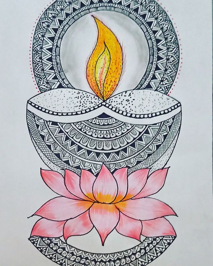 a drawing of a candle with a pink flower on the bottom and a yellow flame in the middle