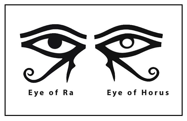 an eye with the words eye of ra and eye of horus written in black