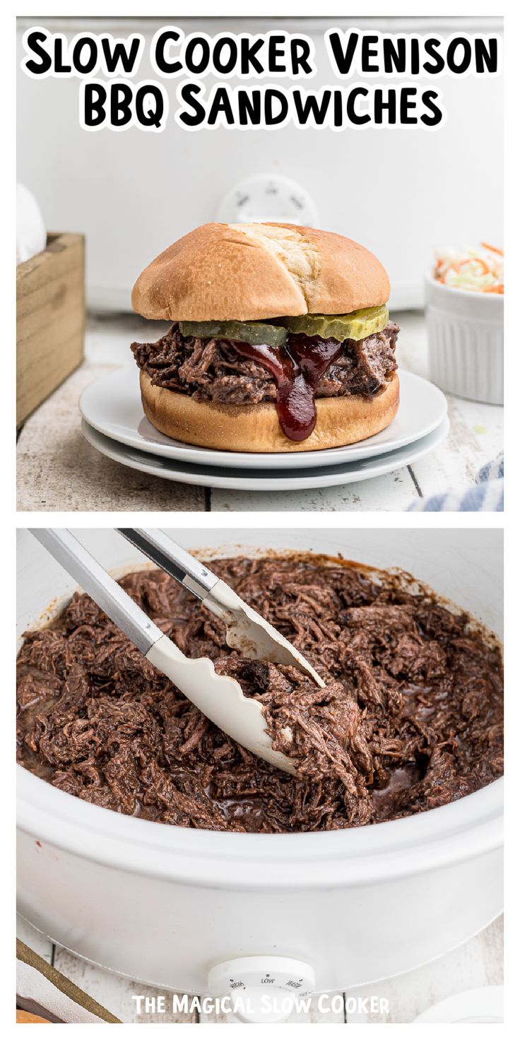 the slow cooker version of bbq sandwiches is ready to be eaten and served