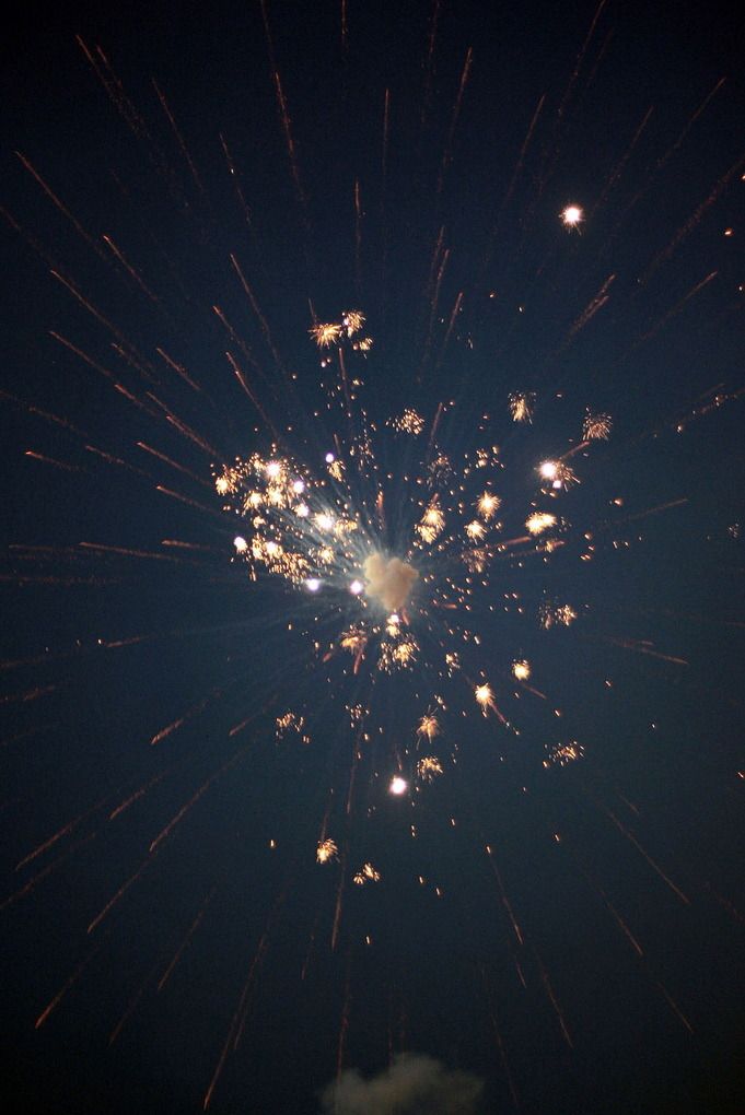 fireworks are lit up in the dark sky with bright lights coming out from it's center