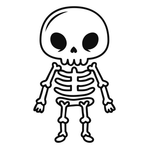 a cartoon skeleton with black and white outlines