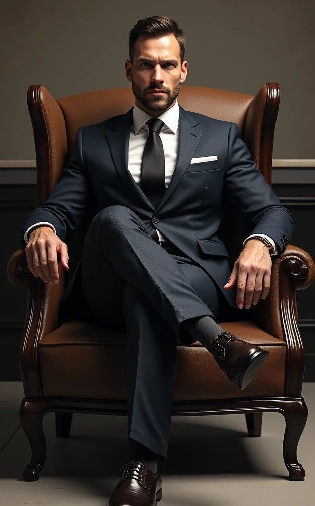 Men Poses In Formals, Chair Poses For Men, Ceo Picture Ideas, James Bond Photoshoot Ideas, Male Suit Photoshoot, Business Poses Men, Office Photoshoot Ideas Men, Men’s Headshots Business, Business Ceo Aesthetic