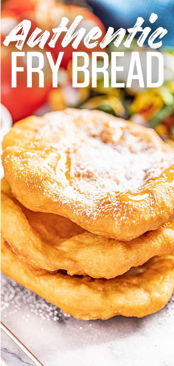 A stack of 3 pieces of fry bread dusted with powdered sugar and drizzled with honey. Authentic Fry Bread Native American, Native American Fry Bread Recipe With Yeast, Vegan Fry Bread, Native American Fried Bread, Authentic Navajo Fry Bread Recipe, Breakfast Fry Bread, Fry Bread Dessert, Native Fried Bread, Native Fry Bread