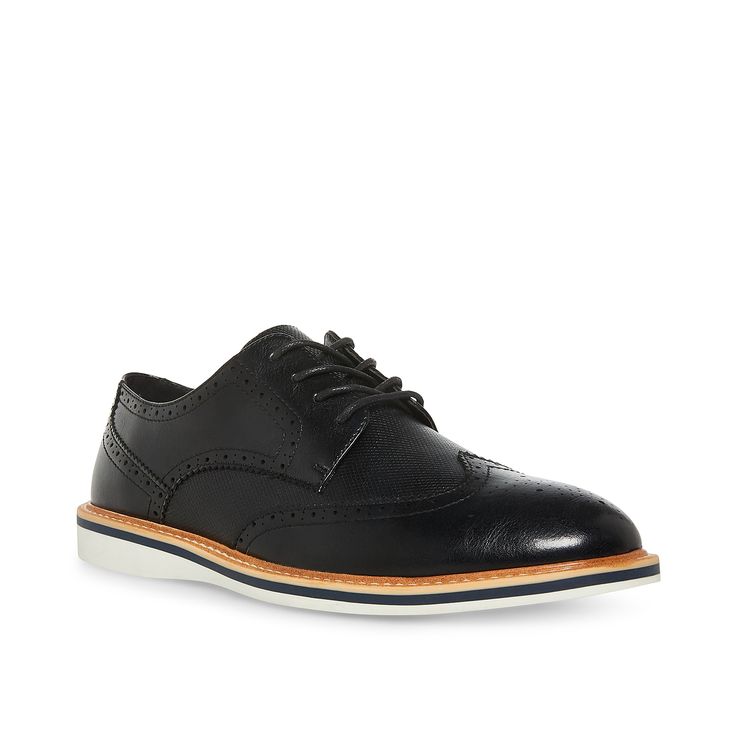 Madden-Vicedd Wingtip Oxford Stylish, refined, and graceful, the Vicedd Wingtip oxford by Madden is what you need in a dress shoe. Wingtip toe front and intricate broguing details add an elegant look to this lace-up . Black Formal Lace-up Shoes With Perforated Toe Box, Semi-formal Spring Lace-up Shoes With Brogue Detailing, Black Fitted Wingtip Lace-up Shoes, Wingtip Lace-up Shoes For Semi-formal Spring Events, Spring Brogue Detailed Lace-up Dress Shoes, Spring Derby Dress Shoes With Brogue Detailing, Spring Dress Shoes With Brogue Detailing And Lace-up, Spring Dress Shoes With Brogue Detailing For Derby, Spring Dress Shoes With Brogue Detailing