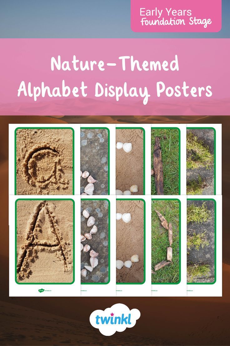 Display this nature-inspired A-Z alphabet in your EYFS, KS1 or forest school classroom. This alphabet display pack contains lowercase and uppercase versions of the alphabet and is sure to inspire would-be artists to make their own letters from natural objects. A lovely resource to encourage your class to identify letter sounds for themselves! Classroom Areas, Alphabet Display, Classroom Boards, Eyfs Classroom, Display Posters, Early Years Foundation Stage, Natural Objects, Writing Area, Classroom Layout