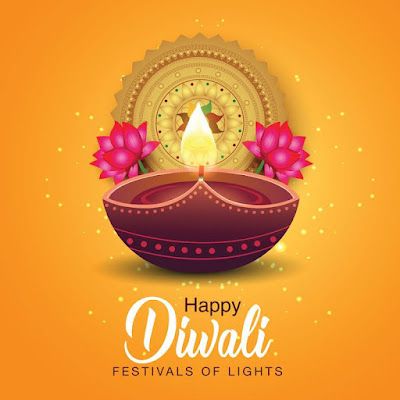 happy diwali festival greeting card with lotus flowers and candle on yellow background illustration