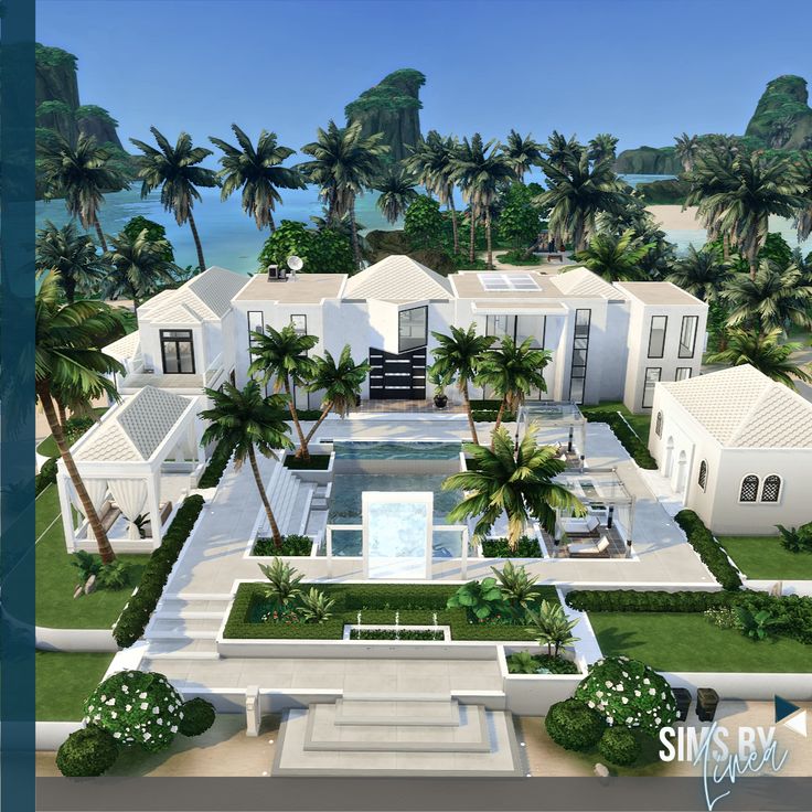 this is an artist's rendering of a house in the tropical style with palm trees