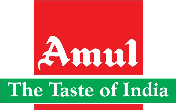 the taste of india logo on a red and green box with white lettering that reads, amul