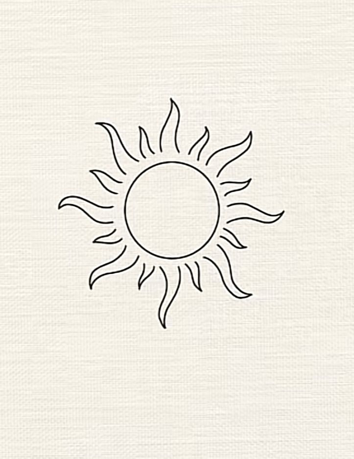 a black and white drawing of a sun