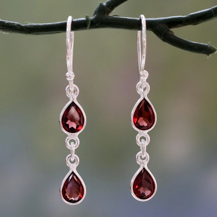 NOVICA Mystical Femme Garnet Earrings | The Animal Rescue Site Garnet Earrings Silver, Burgundy Jewelry, Vampire Jewelry, Barn Coat, Queen Fashion, Gothic Accessories, Silver Dangle Earrings, Garnet Earrings, Moonstone Earrings