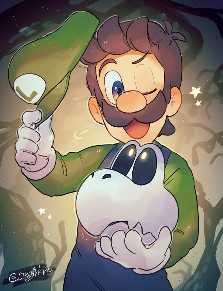 an image of a cartoon character with a beard and mustache holding a green object in his hand