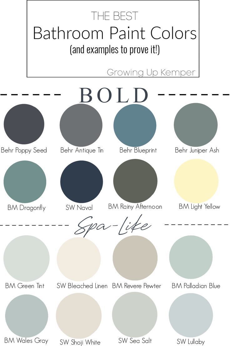 the best bathroom paint colors and examples to prove it, including grays, blues, browns