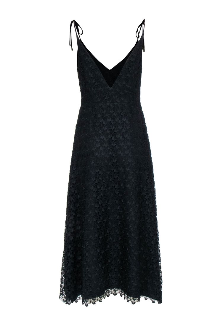 Look dazzling in this Joie black formal dress! The lace affair is a surefire way to stand out and will have you looking your best. Style with strappy heels, statement jewelry, and a chic clutch to finish the look. Get ready to wow the crowd! Size 6 100% Polyester Fully lined Invisible side zipper Sleeveless tie straps V-neckline Bust 36" Waist 31" Shoulder to hem 52" Elegant Lace Evening Dress For Spring, Formal Evening Dress With Lace Bodice And Spaghetti Straps, Elegant Spring Evening Dress With Lace Bodice, Glamorous Lace Summer Evening Dress, Summer Lace Evening Dress For Formal Occasions, Summer Lace Evening Dress For Formal Events, Elegant Summer Evening Dress With Lace Bodice, Summer Formal Lace Evening Dress, Elegant Lace Bodice Evening Dress For Summer