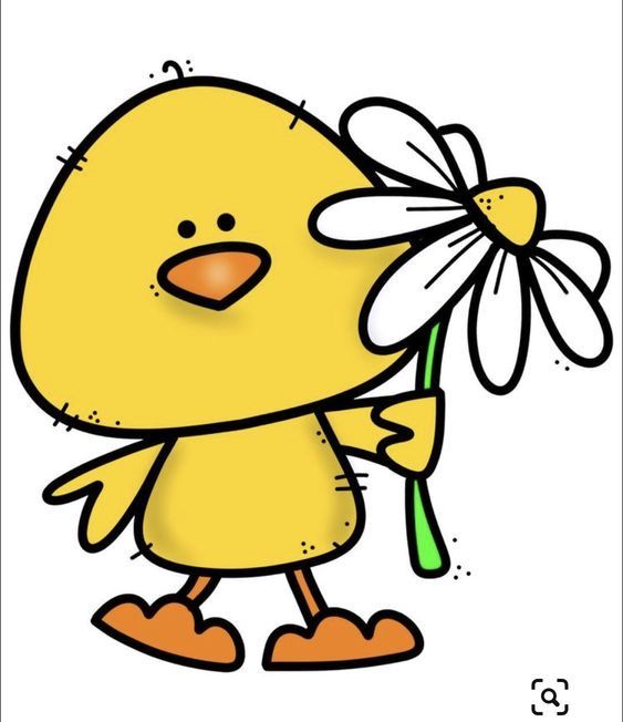 a cartoon chicken holding a flower in its hand