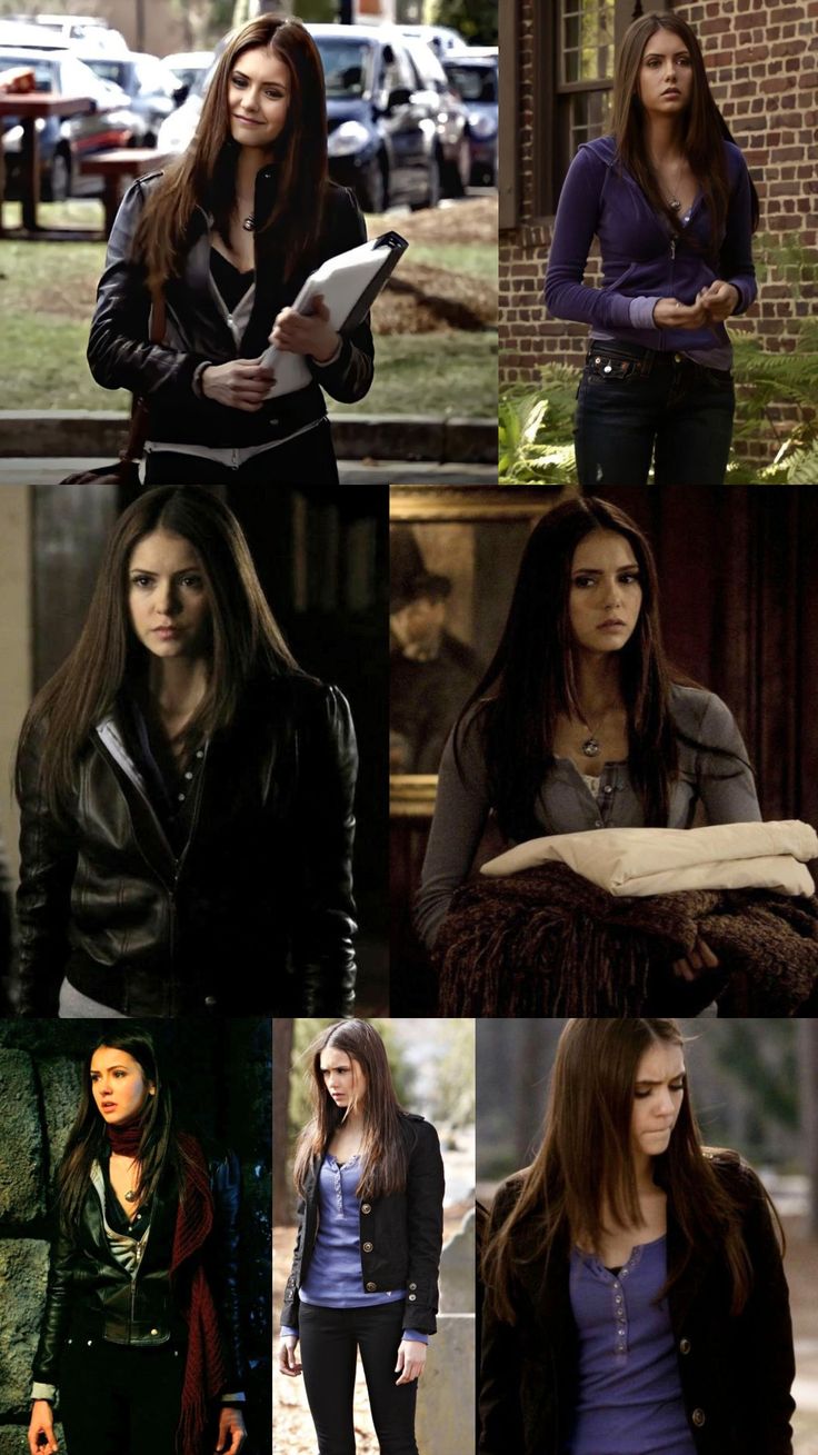 Elena Gilbert Season 6 Style, Elena Gilbert Leather Jacket, Elena Gilbert Jacket, Elana Outfit, Elena Gilbert Outfits Halloween, Elena Gilbert Body Type, Vampire Diaries Aesthetic Outfits, Vampire Diaries Elena Outfits, The Vampire Diaries Outfits