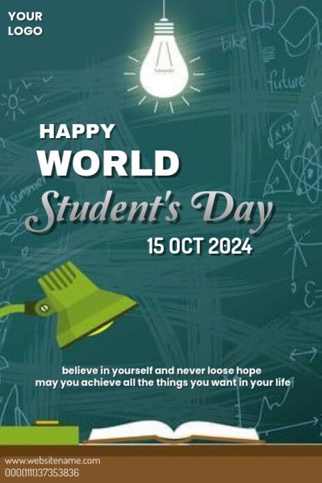 a poster for the world student's day with an image of a light bulb