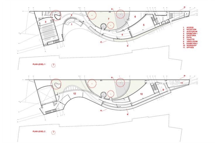 two diagrams showing different sections of a building