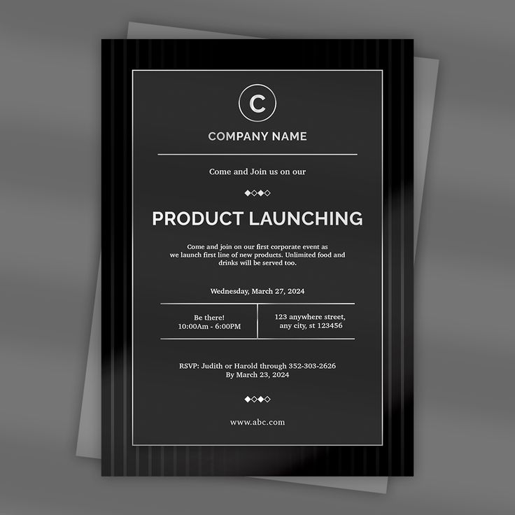 a black and white business card with the words product launching on it's side