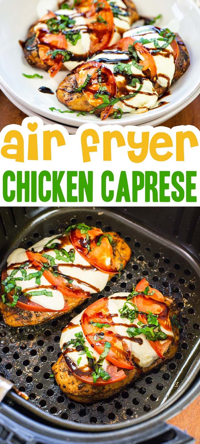 grilled chicken caprese on an air fryer with the title above it