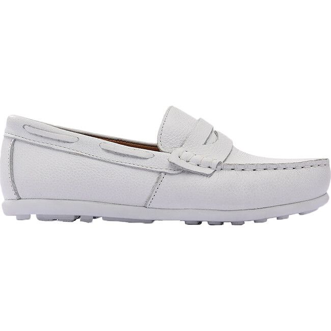 Kid boys white genuine leather shoes from Moustache Kids. This classic loafer style has stitched rounded toes and they are slip-on, with a leather lining and a smooth rubber sole. | Moustache | Penny Loafers (White, Size 24)  |  Maisonette collects the best children’s products from around the world (unlike Zulily, Etsy, The Tot, Farfetch Kids, Childrensalon, Crate and Kids, Kohls, Wayfair, Buy Buy Baby, Nordstroms, Mini Boden, J.Crew Factory, or PotteryBarn Kids), creating a curated shopping exp White Slip-on Leather Shoes With Stitched Sole, White Leather Slip-on Shoes With Stitched Sole, White Dress Shoes With Round Toe And Stitched Sole, Casual White Plain Toe Moccasins, White Casual Dress Shoes With Rubber Sole, Classic White Closed Toe Moccasins, White Slip-on Loafers With Textured Sole, White Moccasins With Leather Sole, White Moccasins With Leather Sole And Plain Toe