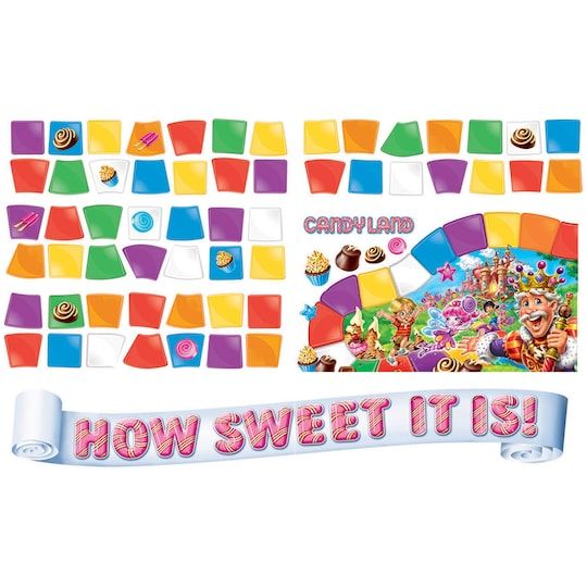 the candy land board game is shown in front of a banner that says how sweet it is