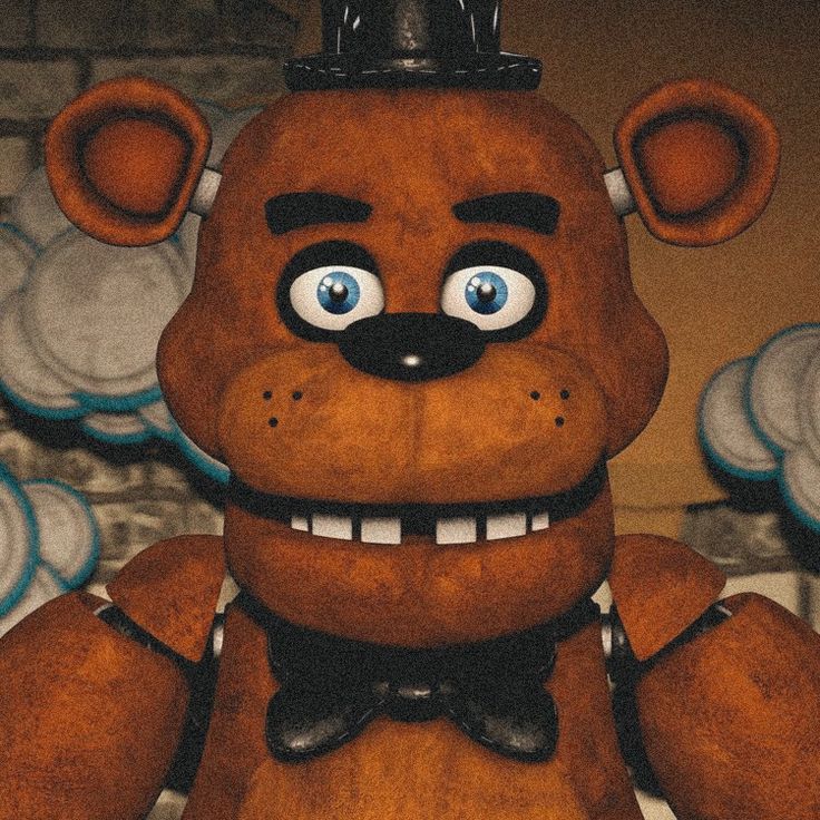 a brown teddy bear wearing a top hat and bow tie with eyes wide open, smiling