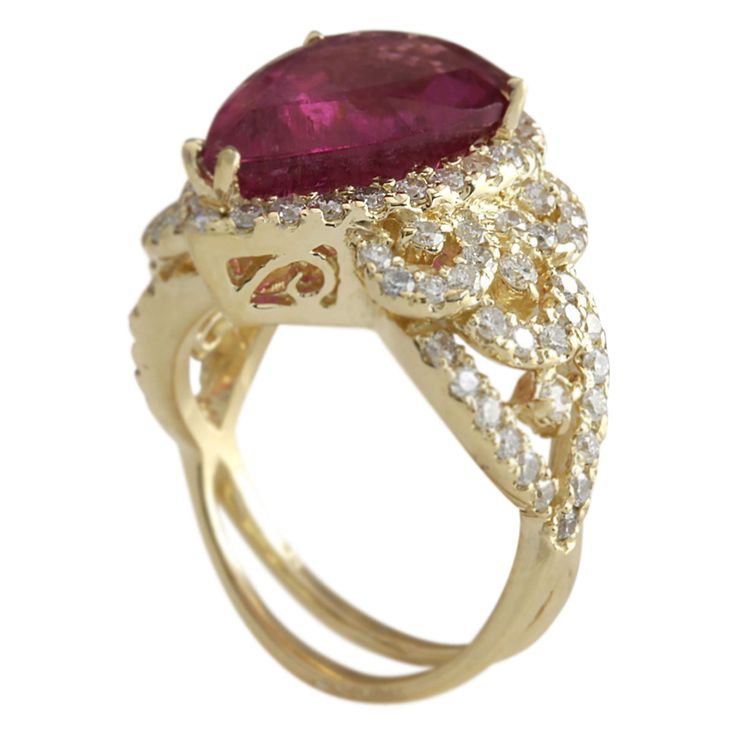 Stamped: 14K Yellow GoldTotal Ring Weight: 8.3 GramsRing Length: N/ARing Width: N/AGemstone Weight: Total Natural Rubelite Weight is 6.67 Carat (Measures: 15.93x10.84 mm)Color: RedDiamond Weight: Total Natural Diamond Weight is 1.60 CaratColor: F-G, Clarity: VS2-SI1Face Measures: 18.40x12.90 mmSku: [704194W] Luxury Ruby Ring With Gemstone Accents For Anniversary, Luxury Ruby Ring With Diamond Accents, Formal Yellow Gold Rings With Gemstone Accents, Luxury Oval Ruby Ring With Gemstone, Luxury Oval Ruby Ring With Prong Setting, Oval Diamond Ring With Gemstone Accents For Formal Occasions, Luxury Ruby Ring With Center Stone For Formal Events, Luxury Formal Ruby Ring With Center Stone, Exquisite Yellow Gold Ruby Ring For Formal Events