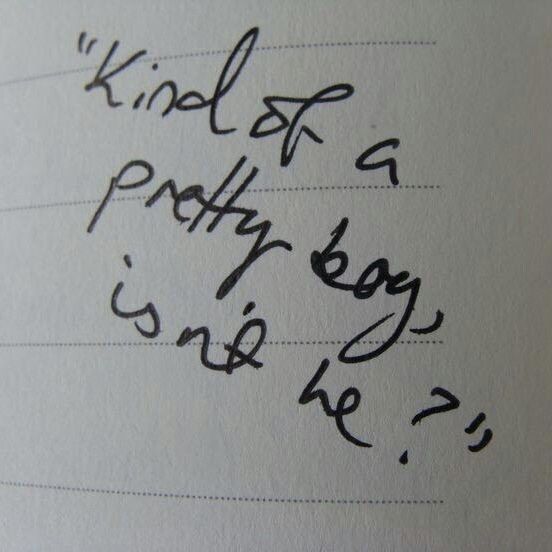 writing on a piece of paper that says, kind of a party boy is in the bag?