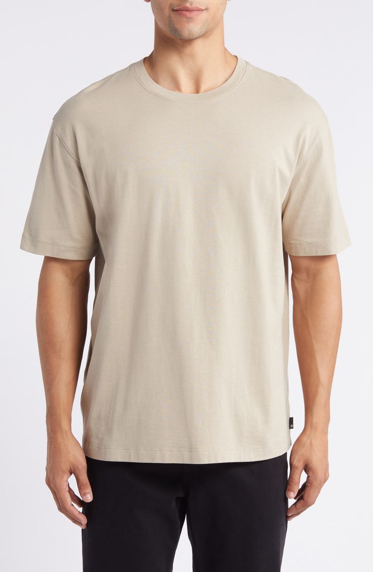 Solid coloring brings easy versatility to a T-shirt crafted for comfort from soft, breathable cotton in a fit that's easy to layer and always great on its own. 27" length (size Medium) Crewneck Short sleeves 100% cotton Hand wash, dry flat Imported Men's Clothing Essential Short Sleeve Cotton Tops, Essential Cotton Short Sleeve Tops, Basic Cotton Short Sleeve Tops, Relaxed Fit T-shirt For Everyday, Essential Summer Crew Neck Top, Summer Relaxed Fit T-shirt, Everyday Cotton Jersey Short Sleeve Tops, Basic Short Sleeve Cotton Jersey Tops, Basic Organic Cotton Crew Neck Top