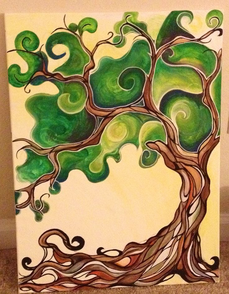 a painting of a tree with swirls on it