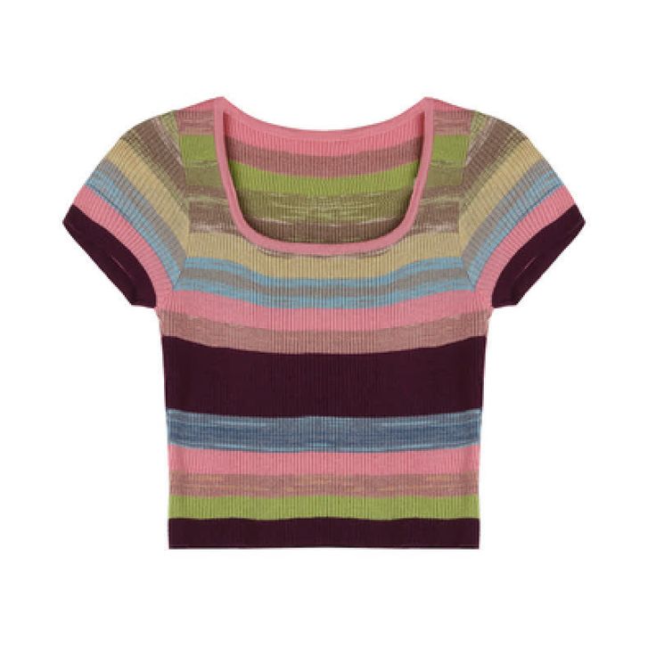 Rainbow Stripe Colorblock Short Sleeve T-shirt Trendy Multicolor Color Block T-shirt, Trendy Green Top With Contrast Color, Casual Striped Top With Contrast Color, Multicolor Tops With Color Matching For Spring, Green Crew Neck Top With Contrast Color, Casual Striped Top With Contrast Colors, Striped Cotton Tops With Contrast Color, Cotton Striped Top With Contrast Color, Multicolor Cotton Color Block Tops