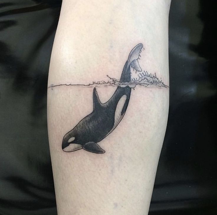 a black and white tattoo of an orca whale