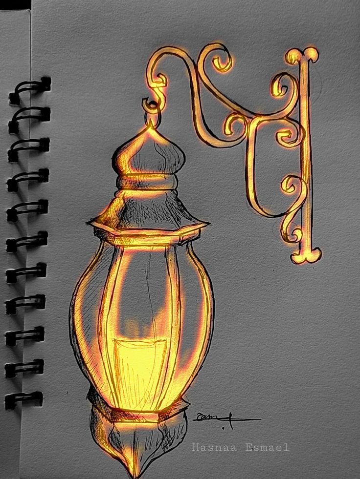 a drawing of a lamp post with the letter f on it's side and an illuminated lantern in the middle