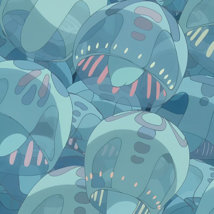 a bunch of balls that are sitting in the air together, with some dots on them