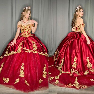 ad eBay - Red Princess Quinceanera Dresses Luxury Gold Applique Prom Party Gowns Sweet 15 - Buy Now, click the link (eBay) Gold Long Dress, Princess Quinceanera Dresses, Red Princess, Gold Applique, Dresses Luxury, The Wonderful Wizard Of Oz, Kids Wedding, Wedding Gloves, Sweet 15