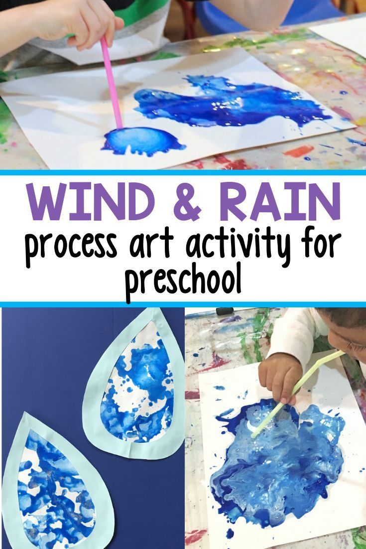 kids are painting with watercolors and the words wind & rain process art activity for preschool