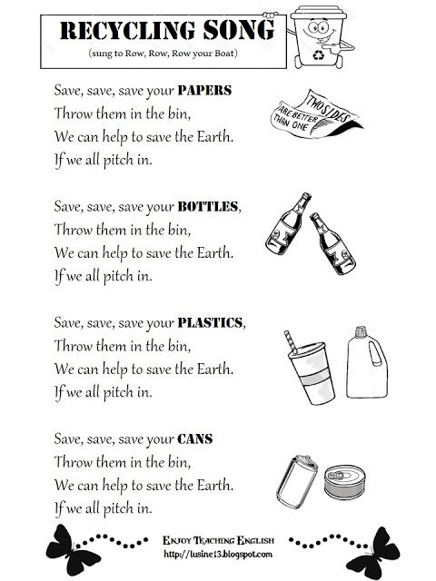 the recycling song is shown in this black and white poster, with instructions to recycl