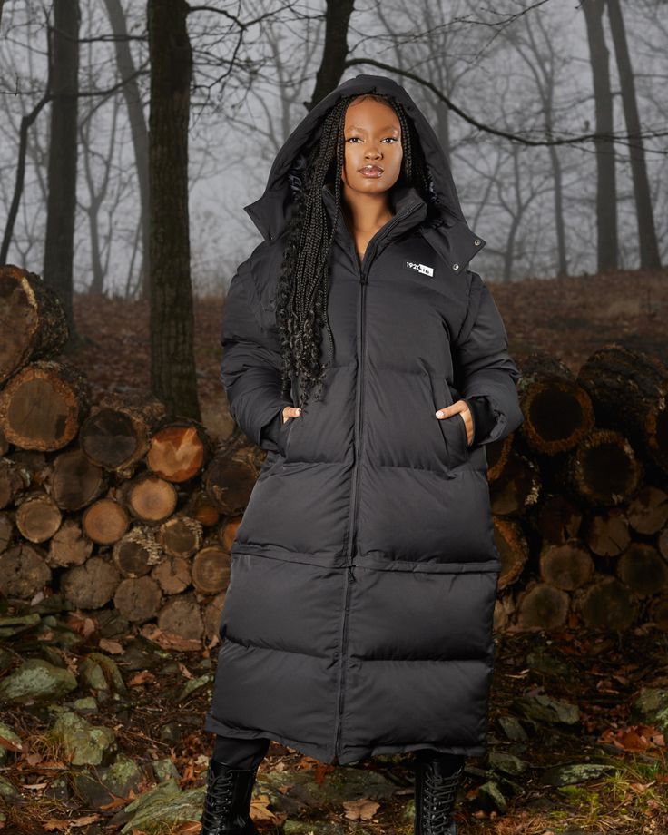 Black Pepper Long Utility Puffer - KIN Apparel Protective Hair, Long Puffer Coat, Long Puffer, Fashion Wishlist, Midi Skirts, Style Mistakes, Cropped Style, Shiny Hair, Hooded Coat