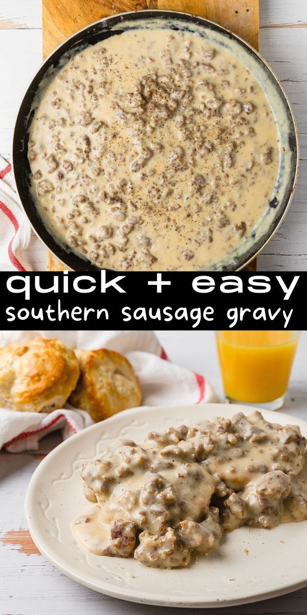 southern sausage gravy White Sausage Gravy Recipe, White Sausage Gravy, Homemade White Gravy, Simple Gravy, Southern Sausage Gravy, White Gravy Recipe, Homemade Gravy For Biscuits, Homemade Sausage Gravy, White Sausage