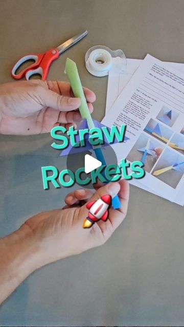 two hands are holding scissors and paper with the words straw rockets in front of them