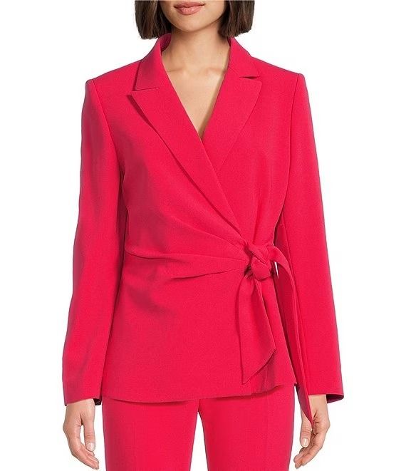 Preston & York Martha Wrap Crepe Jacket | Dillard's Formal Long Sleeve Blazer With Tie Waist, Elegant Fitted Blazer With Tie Waist, Formal Fitted Blazer With Tie Waist, Chic Fitted Blazer With Tie Waist, Spring Blazer With Tie Waist And Notch Lapel, Long Sleeve Blazer With Tie Waist For Work, Spring Blazer With Tie Waist And Long Sleeves, Spring Fitted Blazer With Tie Waist, Spring Fitted Tie Waist Blazer