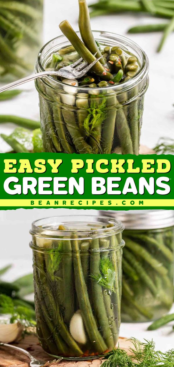 A summer side dish recipe featuring fresh green beans! Slightly spicy and garlicky with a crisp bite, these pickled green beans without canning are the BEST. Serve them on a cheese board as a summer appetizer, too! Spicy Pickled Beans, Pickled Green Bean Recipes, Preserving Green Beans, Canned Green Bean Recipes, Easy Bean Recipes, Pickled Vegetables Recipe, Spicy Green Beans, Pickled Green Beans, Dilly Beans