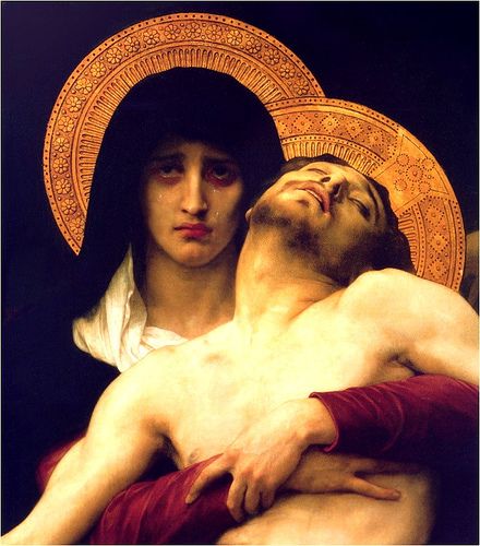 an image of the crucifix being hugged by a man with his arms around him