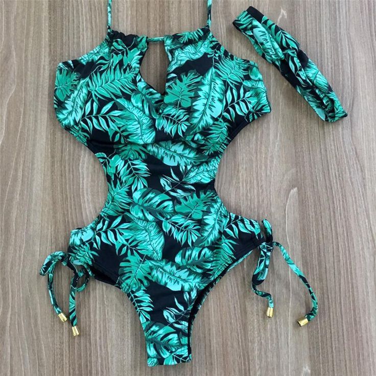 Green Floral Print Bodysuit For Beach, Tropical Green One-piece Swimsuit, Green Leaf Print Swimwear For Vacation, Green Tropical Swimwear With Leaf Print, Green Leaf Print Beachwear Swimwear, Ootd Vacation, Backless Swimsuit, Girls Beach, Green Leaf Print