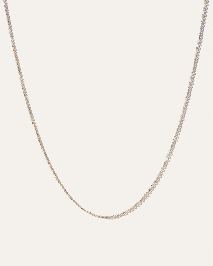 A delicate, chic classic that never goes out of style, a cable chain necklace is a must-have in every jewelry box. Even better: ours is made of 14k gold, justly priced, and looks great whether you’re layering it or wearing it solo.  | Quince | Women's 14k Gold Petite Cable Chain in Yellow Gold Timeless Delicate Chain Necklace In Rose Gold, Classic Rose Gold Chain Necklace With Delicate Chain, Classic Delicate Rose Gold Chain Necklace, Classic Rose Gold Delicate Chain Necklace, Fine Jewelry Rose Gold Cable Chain Necklace, Dainty Cable Chain Necklace For Everyday Luxury, Classic Everyday Chain Necklace With Delicate Chain, Classic Double Strand Cable Chain Necklace, Delicate White Gold Cable Chain Necklace