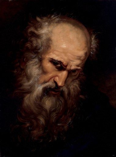 a painting of an old man with long hair and beard