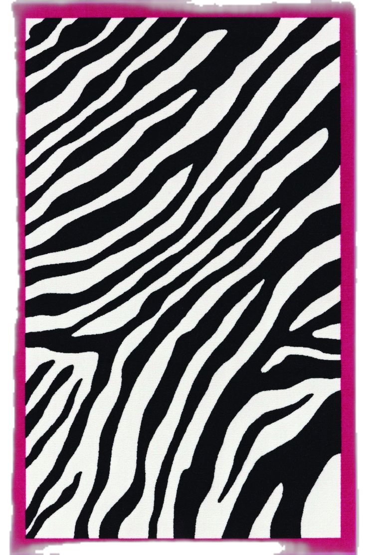 a black and white zebra print rug with pink border